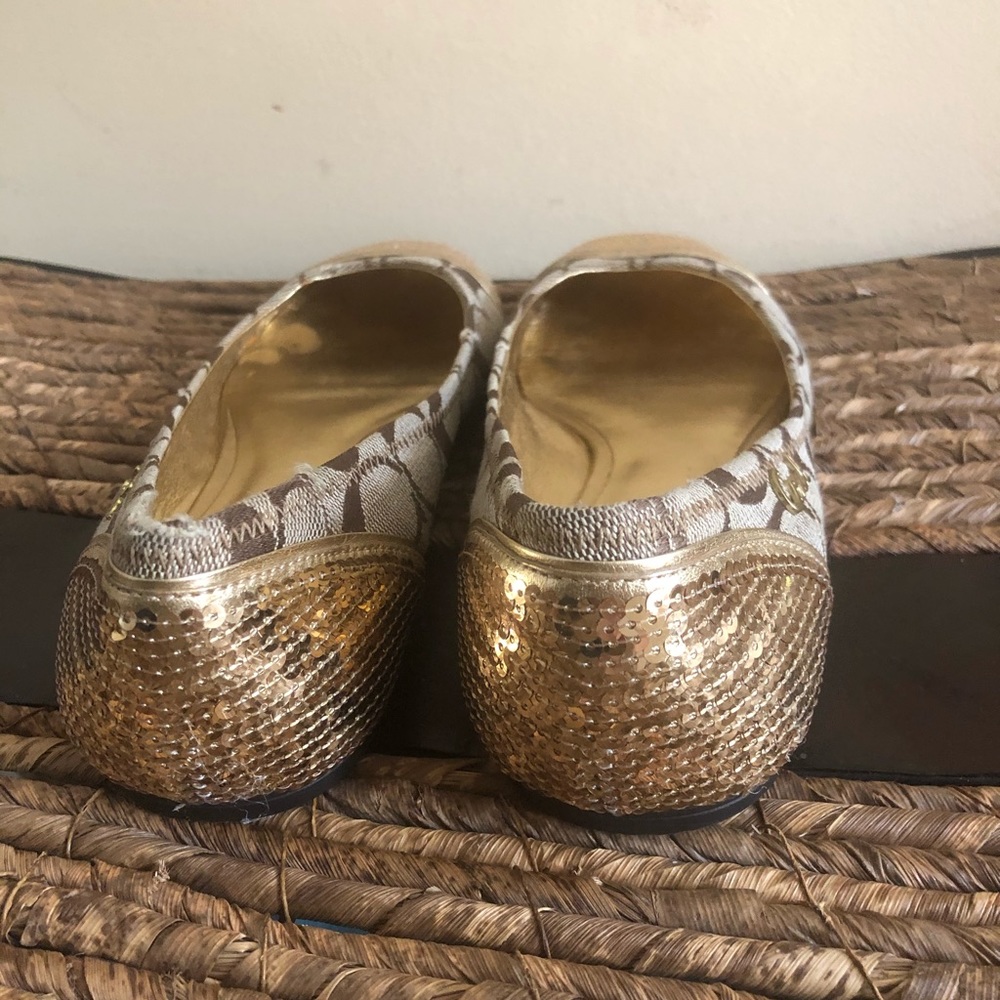 Flat gold sequins coach shoes 6.5 tan ballerina - Picture 7 of 8